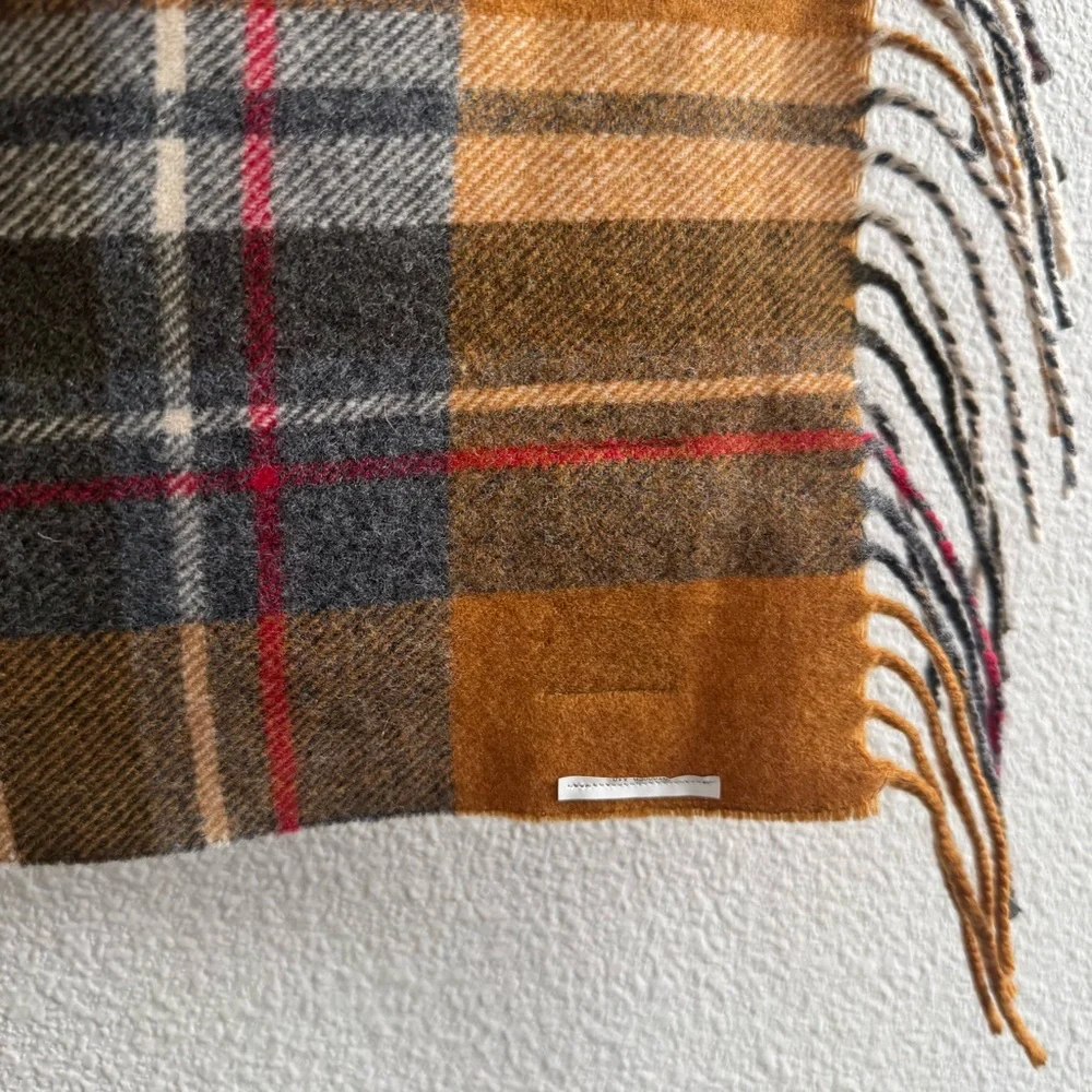 Pendleton Yellow Red Plaid Wool Scarf with Fringe Trim Unisex * FLAWS *